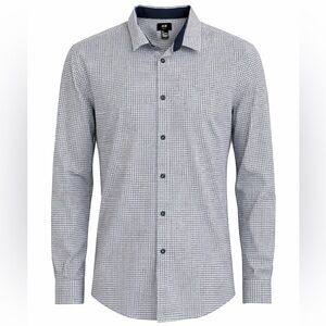 H&M Slim Fit Men’s Button Up Shirt Large White & Dark Navy Monochrome Grid